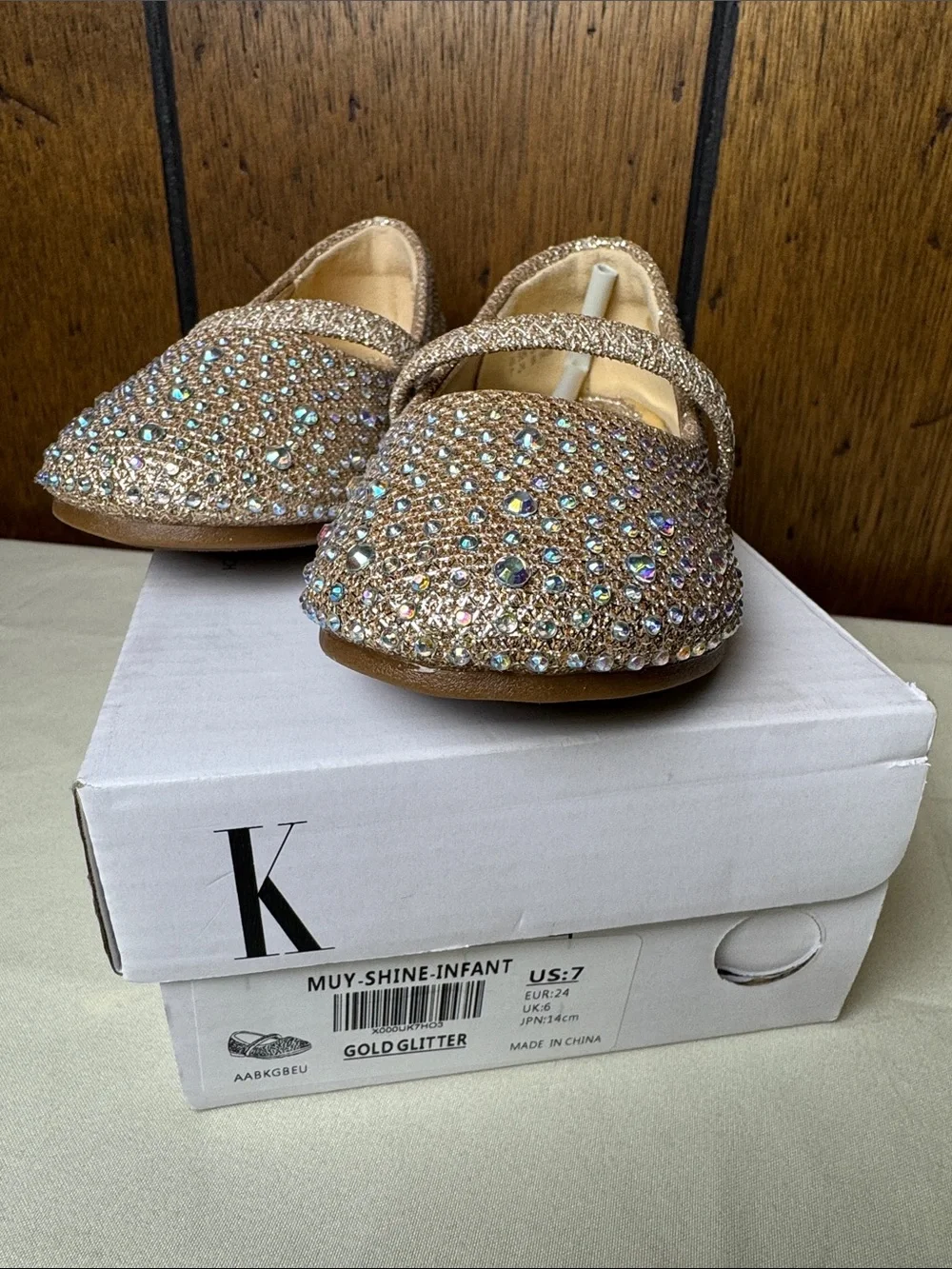 Dream Pairs Gold Glitter Mary Jane with Multicolor Rhinestones